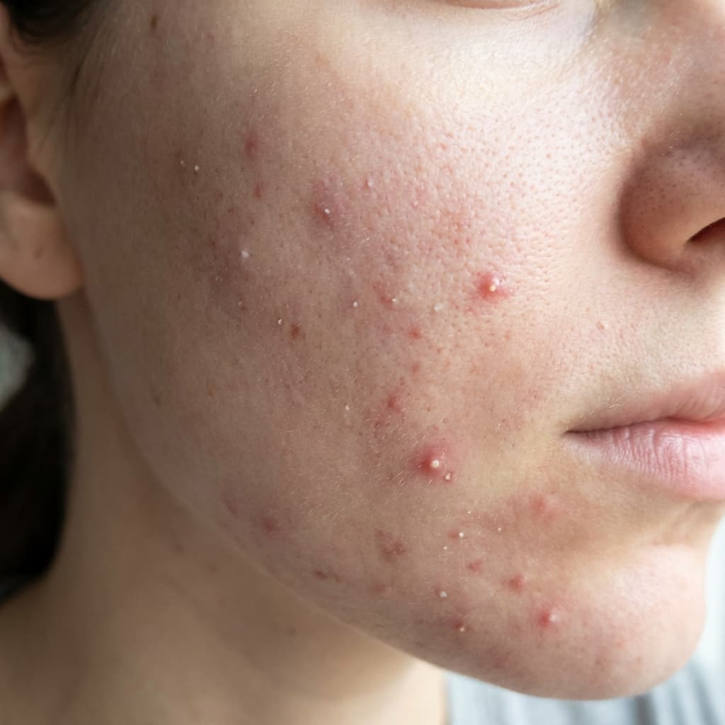Skin showing acne & blemishes